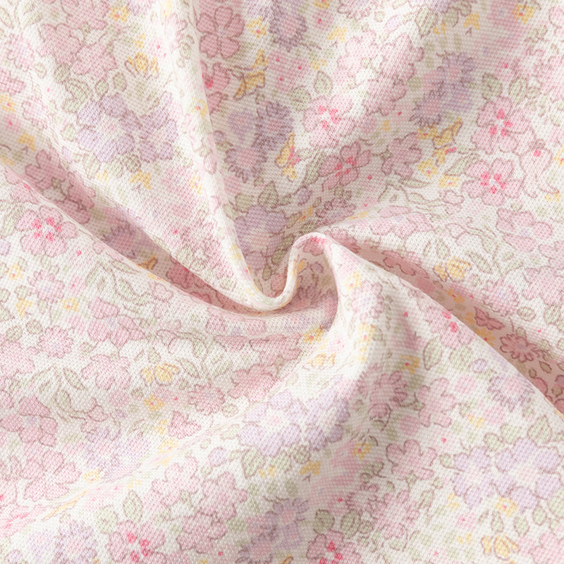 فستان بنات صيفي وردي بطباعة زهرية من القطن بأسلوب لطيف