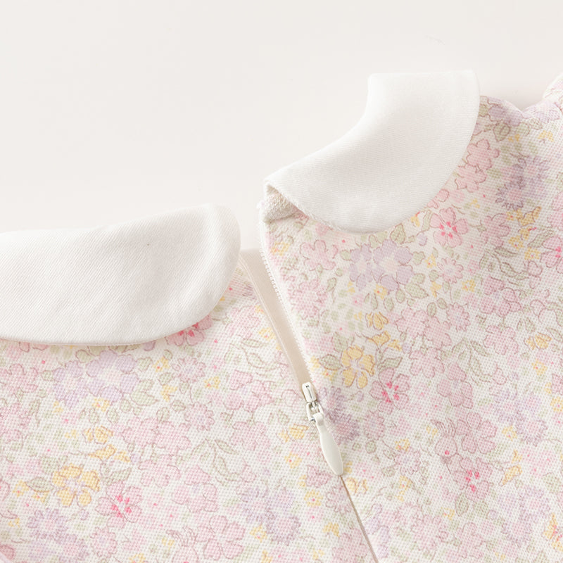 فستان بنات صيفي وردي بطباعة زهرية من القطن بأسلوب لطيف