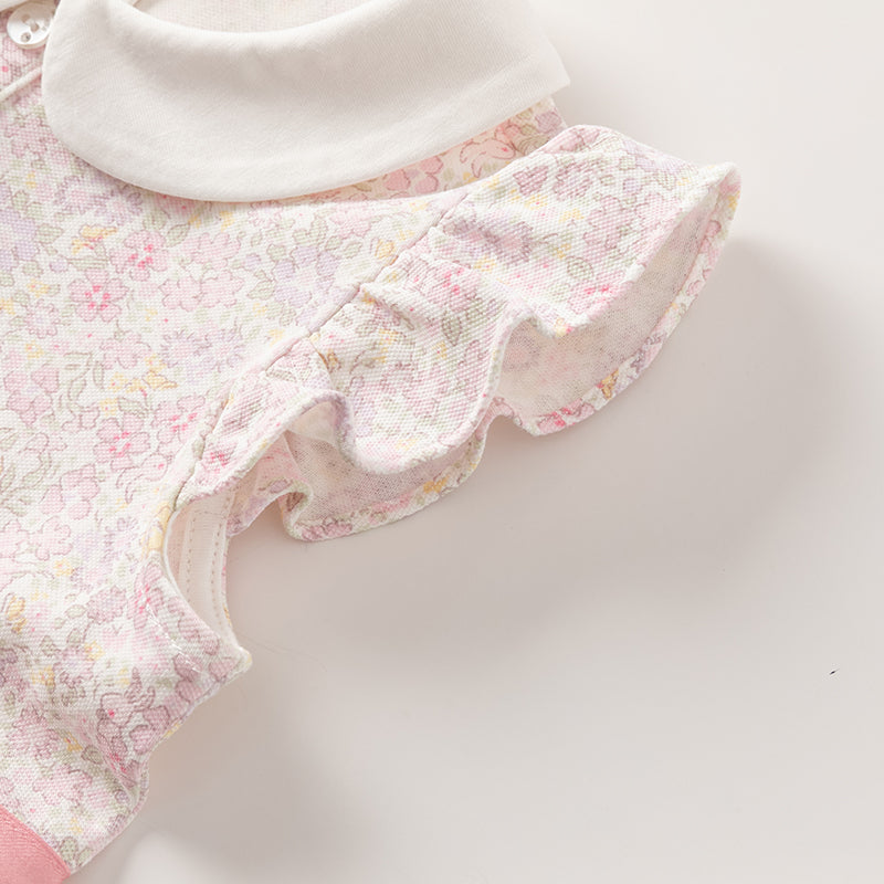 فستان بنات صيفي وردي بطباعة زهرية من القطن بأسلوب لطيف