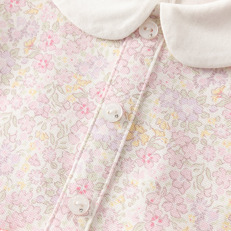 فستان بنات صيفي وردي بطباعة زهرية من القطن بأسلوب لطيف