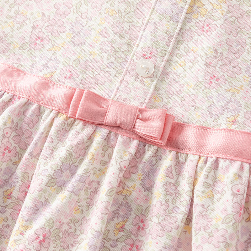 فستان بنات صيفي وردي بطباعة زهرية من القطن بأسلوب لطيف