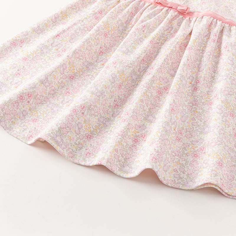 فستان بنات صيفي وردي بطباعة زهرية من القطن بأسلوب لطيف