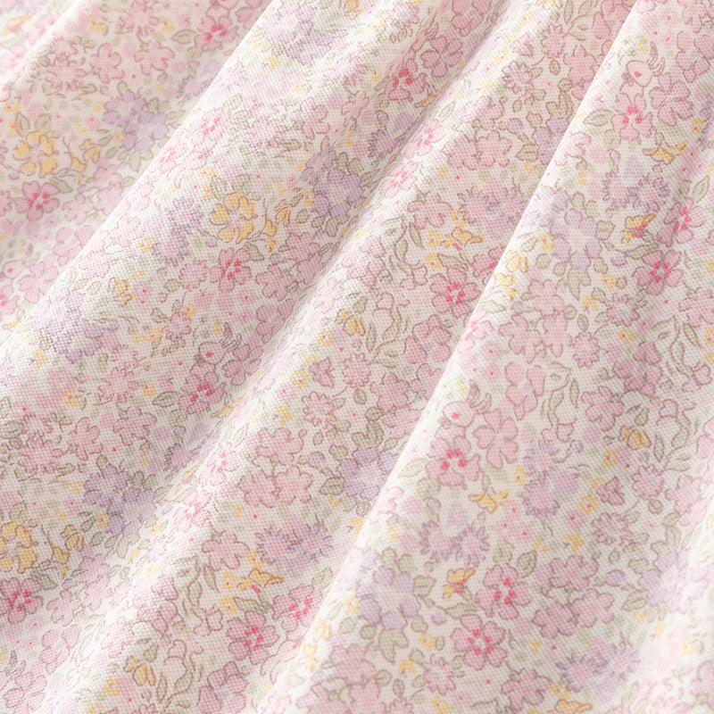 فستان بنات صيفي وردي بطباعة زهرية من القطن بأسلوب لطيف