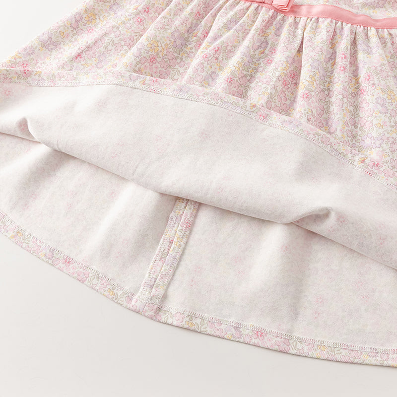 فستان بنات صيفي وردي بطباعة زهرية من القطن بأسلوب لطيف