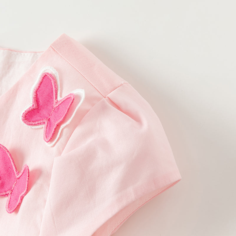 فستان بنات صيفي باللون الوردي من القطن مع زينة على شكل فراشة بأسلوب أميرة