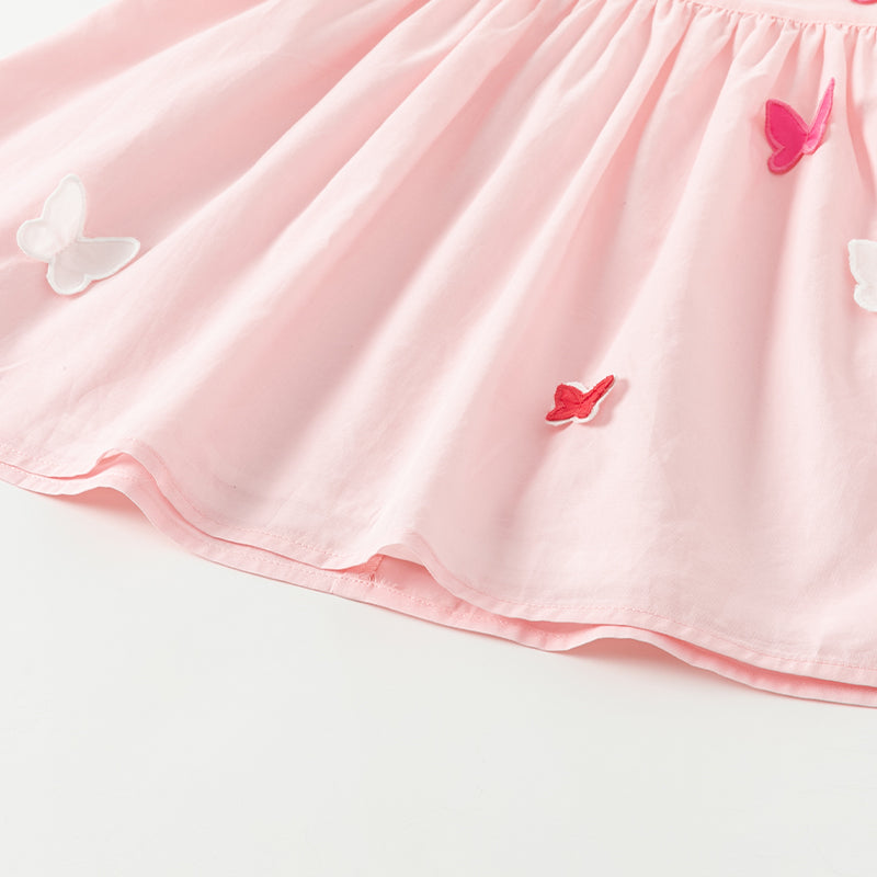 فستان بنات صيفي باللون الوردي من القطن مع زينة على شكل فراشة بأسلوب أميرة