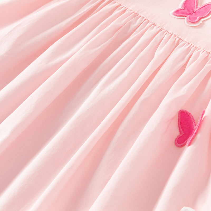 فستان بنات صيفي باللون الوردي من القطن مع زينة على شكل فراشة بأسلوب أميرة