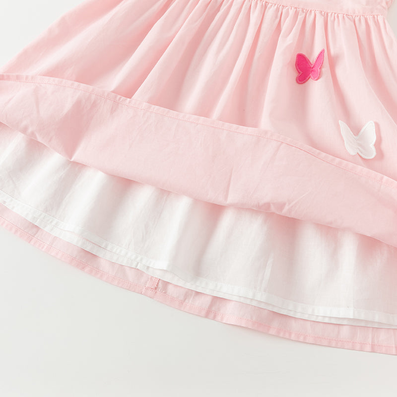 فستان بنات صيفي باللون الوردي من القطن مع زينة على شكل فراشة بأسلوب أميرة