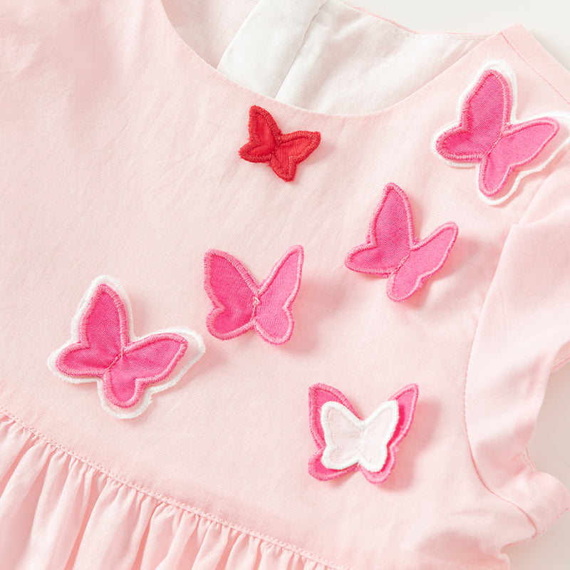 فستان بنات صيفي باللون الوردي من القطن مع زينة على شكل فراشة بأسلوب أميرة