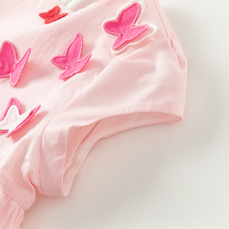 فستان بنات صيفي باللون الوردي من القطن مع زينة على شكل فراشة بأسلوب أميرة