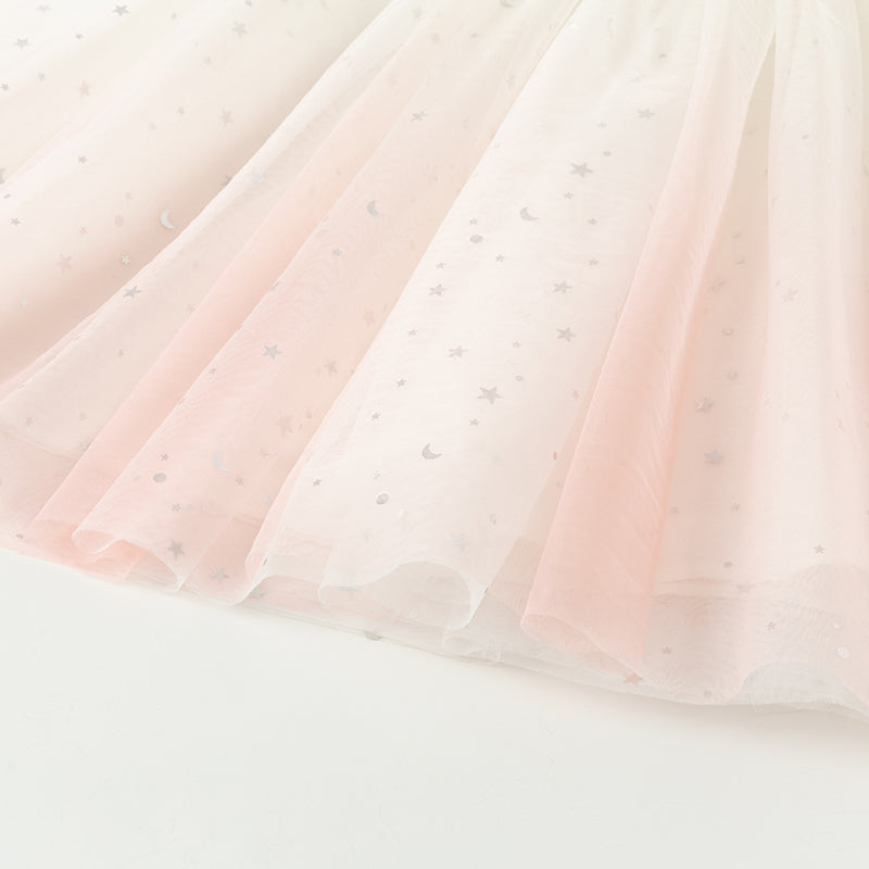 فستان صيفي للبنات الصغيرات بدون أكمام من التول الوردي المتدرج مزين بترتر متلألئ