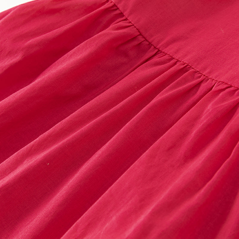 فستان بنات صيفي باللون الأحمر بتطريزات أسلوب أميرة