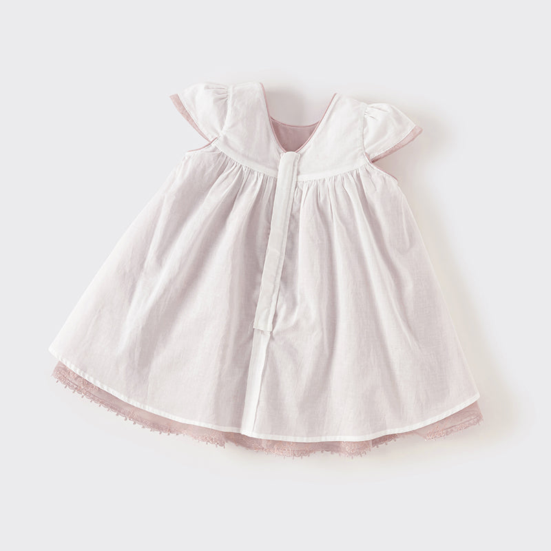 فستان صيفي للبنات الصغيرات من التول باللون الوردي مع تطريز زهور فاخر