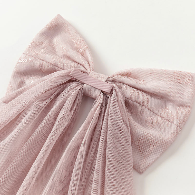 فستان صيفي للبنات الصغيرات من التول باللون الوردي مع تطريز زهور فاخر