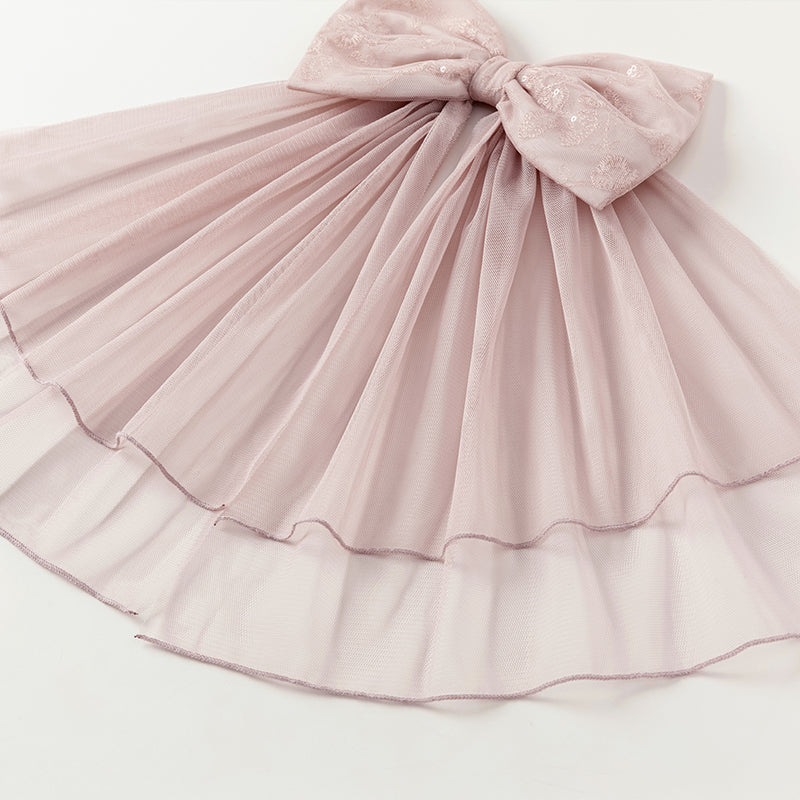 فستان صيفي للبنات الصغيرات من التول باللون الوردي مع تطريز زهور فاخر