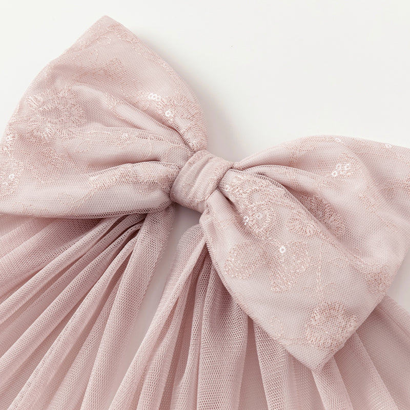 فستان صيفي للبنات الصغيرات من التول باللون الوردي مع تطريز زهور فاخر