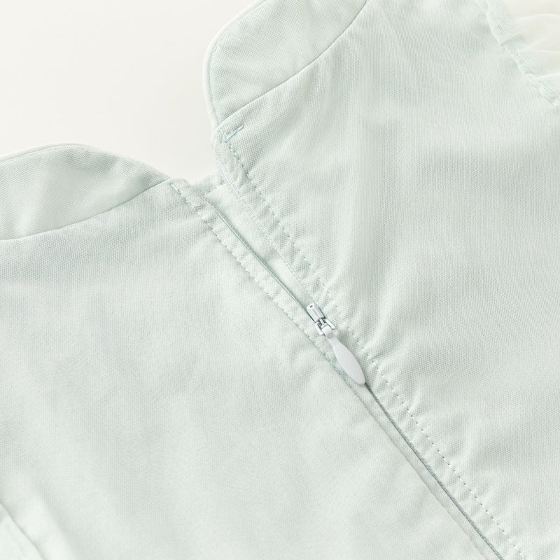 فستان بنات صيفي من التول باللون الرمادي الأزرق بأسلوب صيني عصري (يشمل حقيبة كروس)