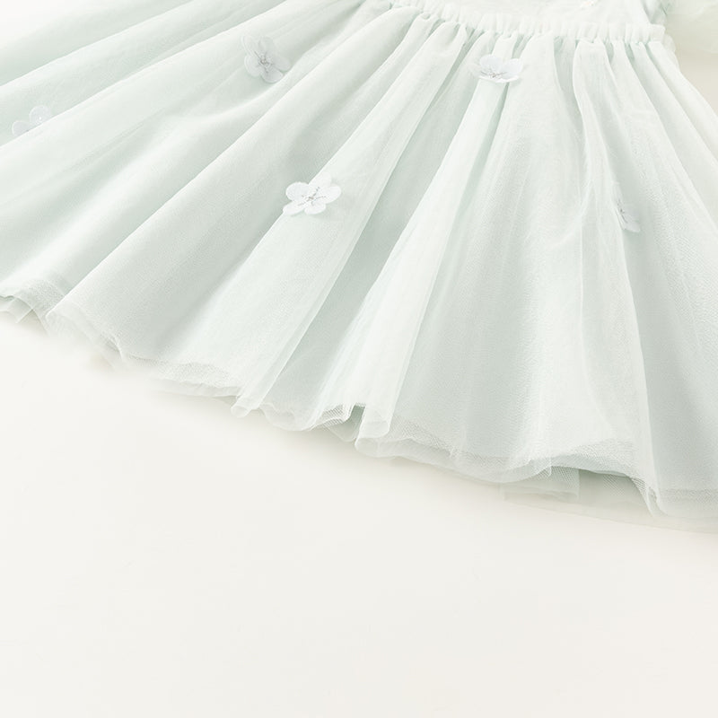 فستان بنات صيفي من التول باللون الرمادي الأزرق بأسلوب صيني عصري (يشمل حقيبة كروس)