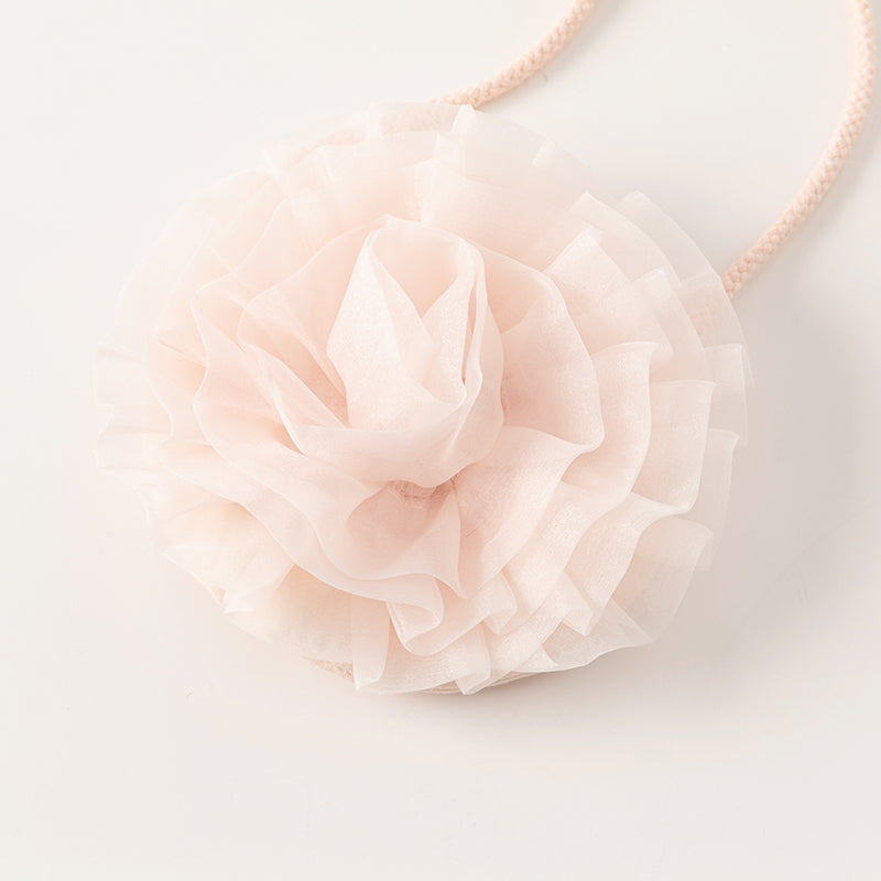 فستان شبكي وردي فاتح لحمي صيفي للفتيات مع تطريز ووشاح كتف زخرفي (يشمل حقيبة كروس)