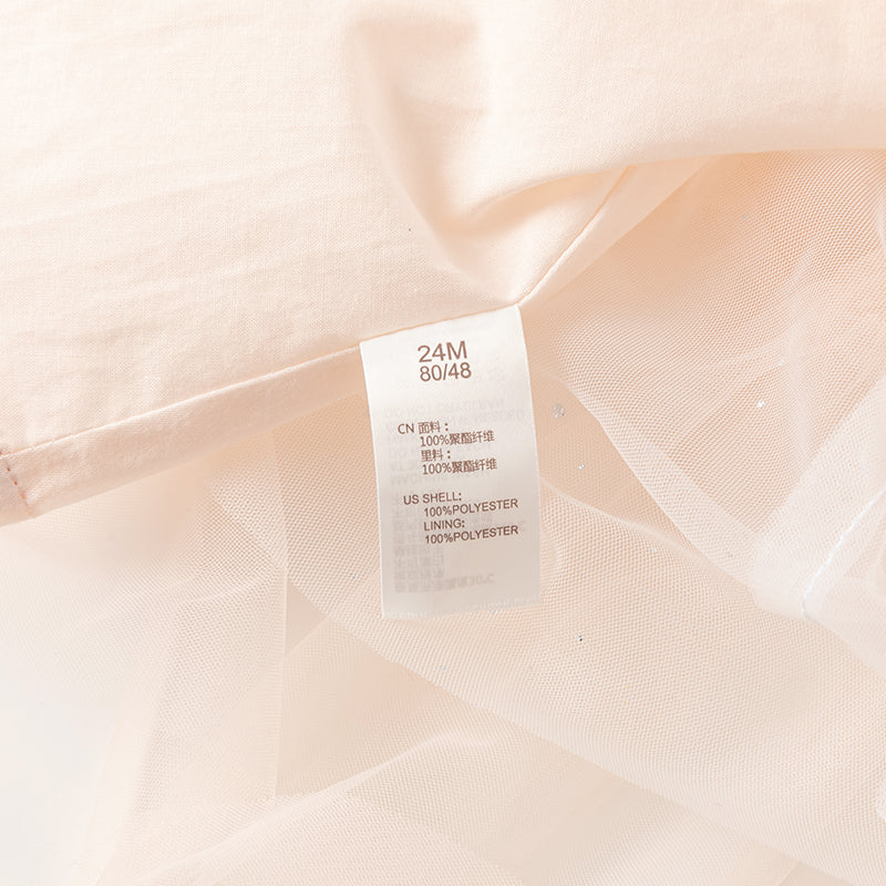 فستان شبكي وردي فاتح لحمي صيفي للفتيات مع تطريز ووشاح كتف زخرفي (يشمل حقيبة كروس)