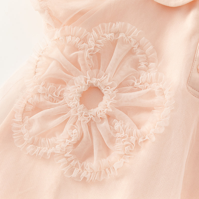 فستان بنات صيفي من التول باللون الوردي بتصميم لطيف