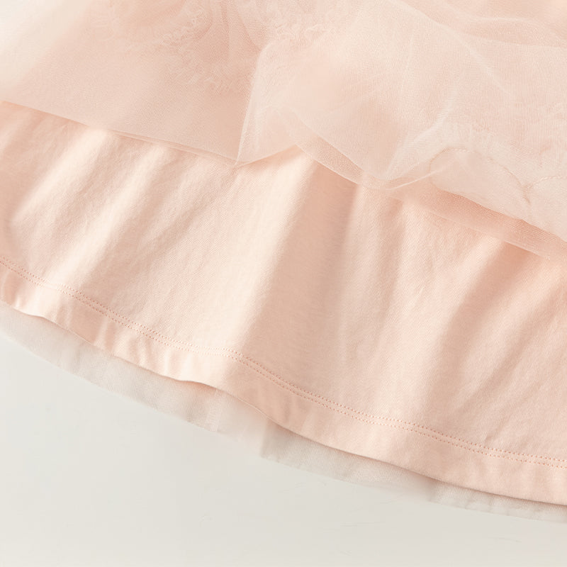 فستان بنات صيفي من التول باللون الوردي بتصميم لطيف