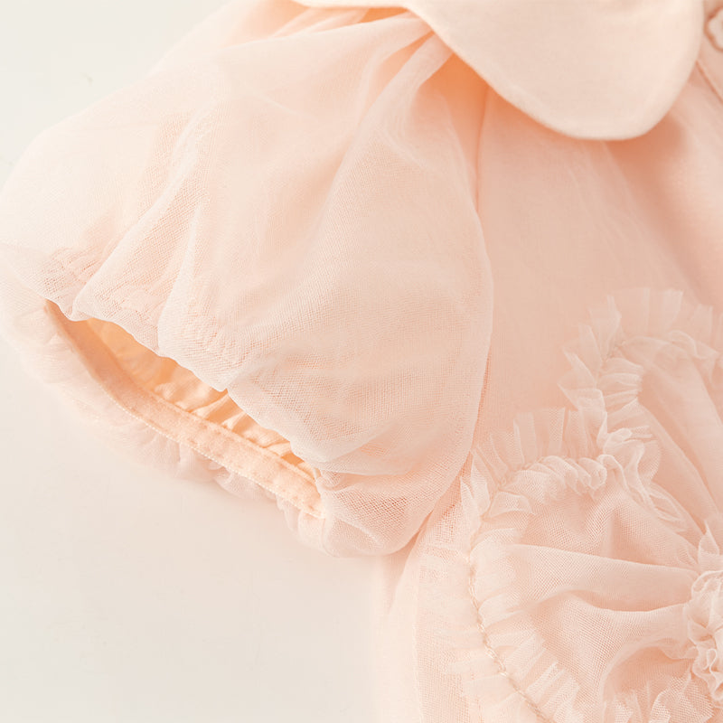 فستان بنات صيفي من التول باللون الوردي بتصميم لطيف