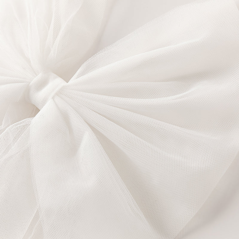 فستان بنات صيفي من التول أبيض فاتح مزين ببندلة فراشة شبكية قابلة للإزالة تصميم أميري(متضمن إكسسوار شعر)