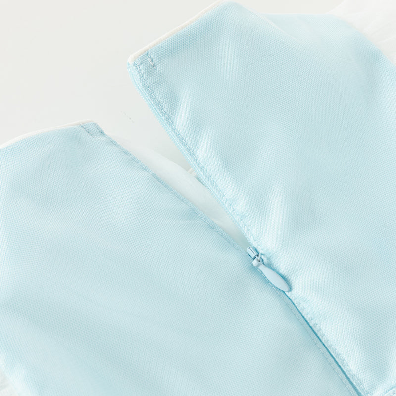 فستان صيفي للبنات الصغيرات بدون أكمام من التول الأزرق مزين بعقدة قابلة للإزالة بتصميم أنيق