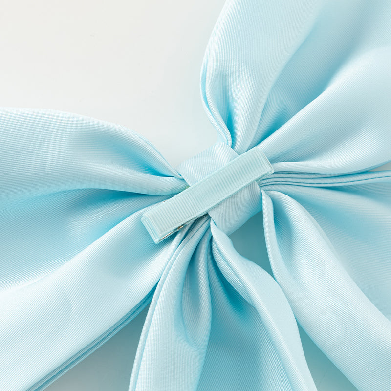 فستان صيفي للبنات الصغيرات بدون أكمام من التول الأزرق مزين بعقدة قابلة للإزالة بتصميم أنيق