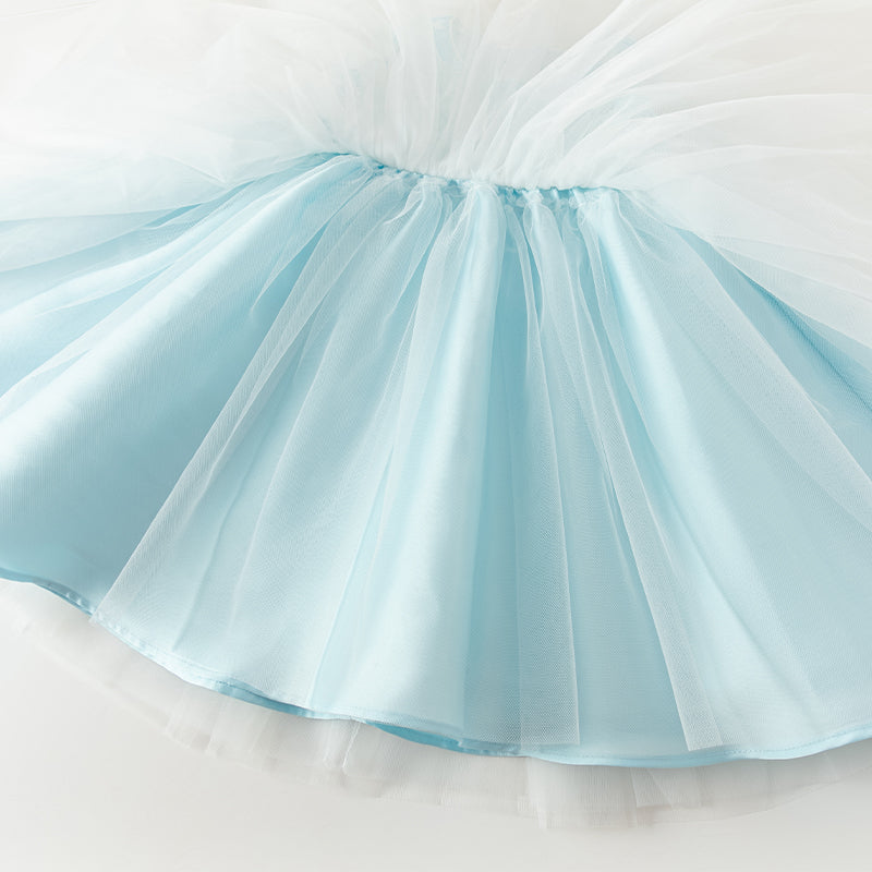 فستان صيفي للبنات الصغيرات بدون أكمام من التول الأزرق مزين بعقدة قابلة للإزالة بتصميم أنيق