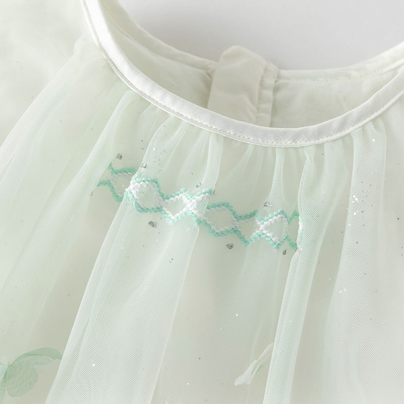 فستان بنات صيفي من التول باللون الأخضر النعناعي بأسلوب غير رسمي