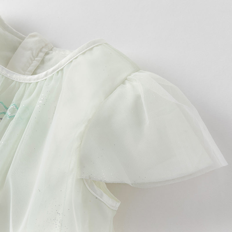 فستان بنات صيفي من التول باللون الأخضر النعناعي بأسلوب غير رسمي