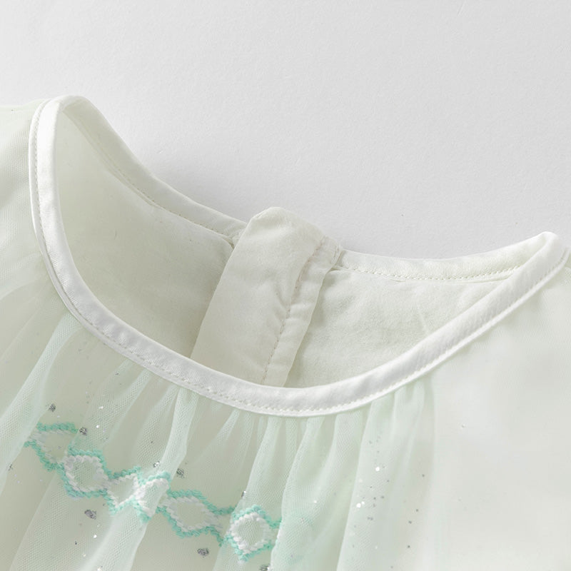 فستان بنات صيفي من التول باللون الأخضر النعناعي بأسلوب غير رسمي