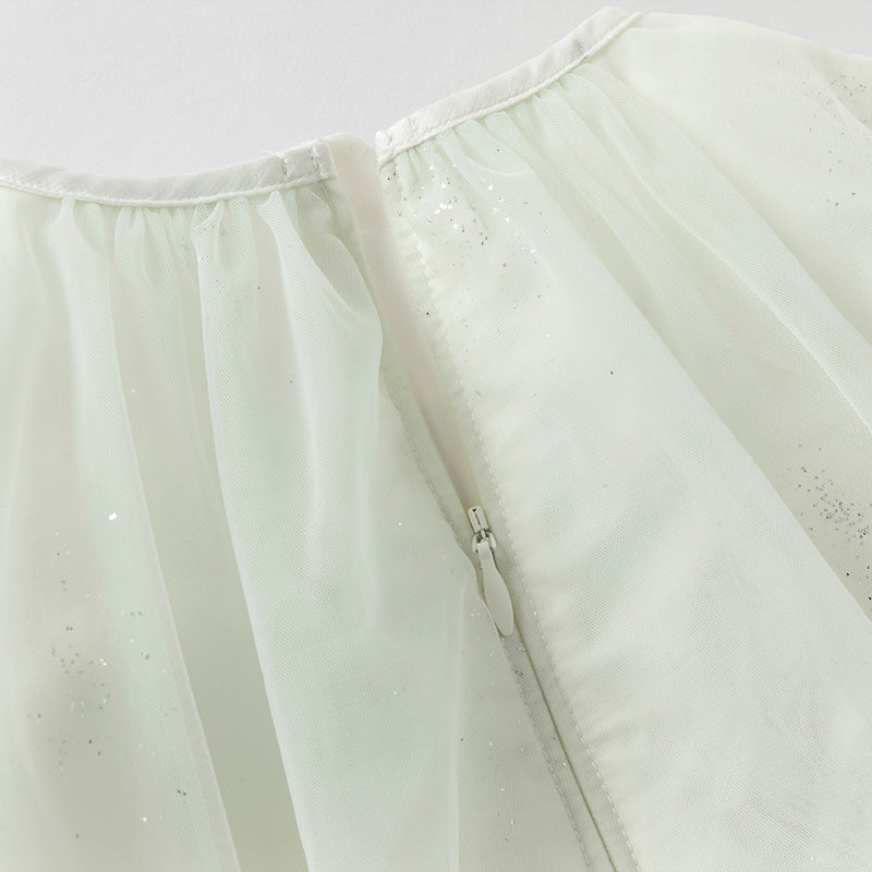 فستان بنات صيفي من التول باللون الأخضر النعناعي بأسلوب غير رسمي