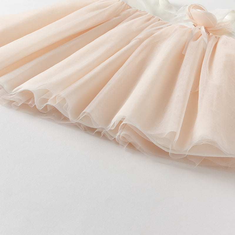 فستان تول بدون أكمام للبنات باللون الوردي الفاتح، تصميم أنيق مع زهرة قابلة للفصل