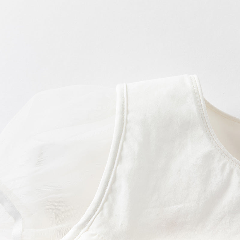 فستان شبكي مزخرف بتطريز الزهور للبنات لصيف باللون الأبيض