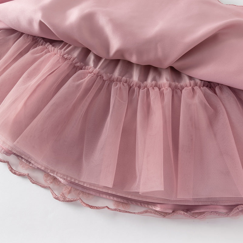 فستان صيفي للبنات بدون أكمام من التول باللون الأرجواني الوردي مع تطريز فاخر