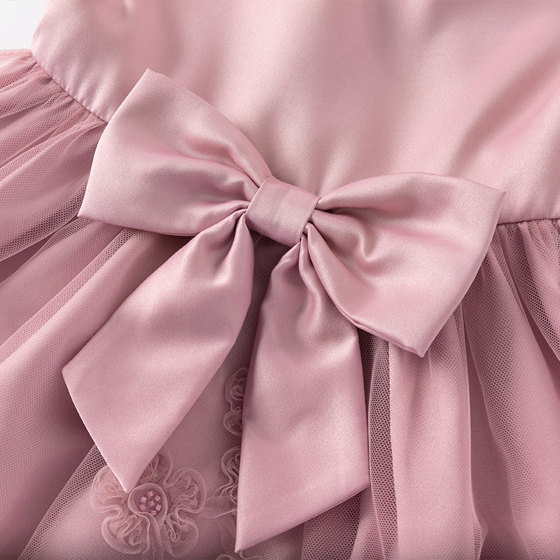 فستان صيفي للبنات بدون أكمام من التول باللون الأرجواني الوردي مع تطريز فاخر