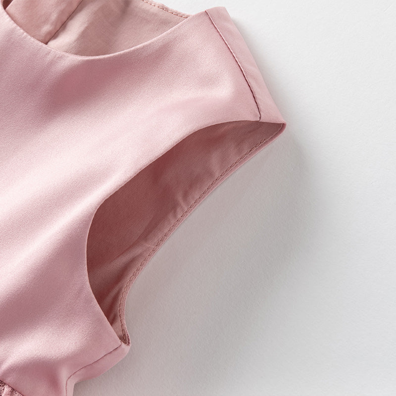 فستان صيفي للبنات بدون أكمام من التول باللون الأرجواني الوردي مع تطريز فاخر