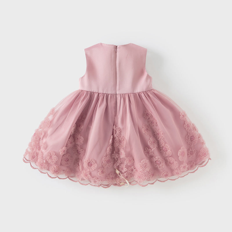 فستان صيفي للبنات بدون أكمام من التول باللون الأرجواني الوردي مع تطريز فاخر