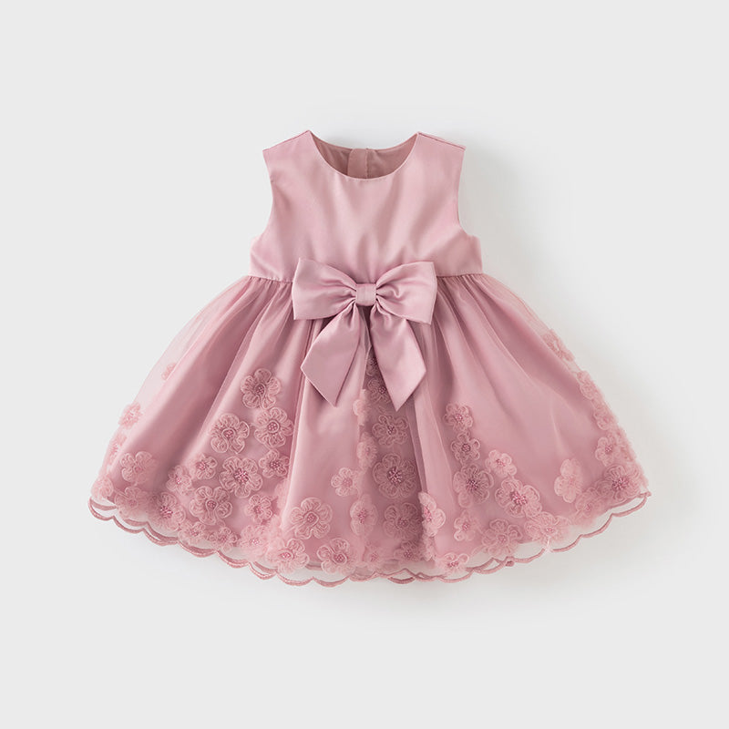 فستان صيفي للبنات بدون أكمام من التول باللون الأرجواني الوردي مع تطريز فاخر