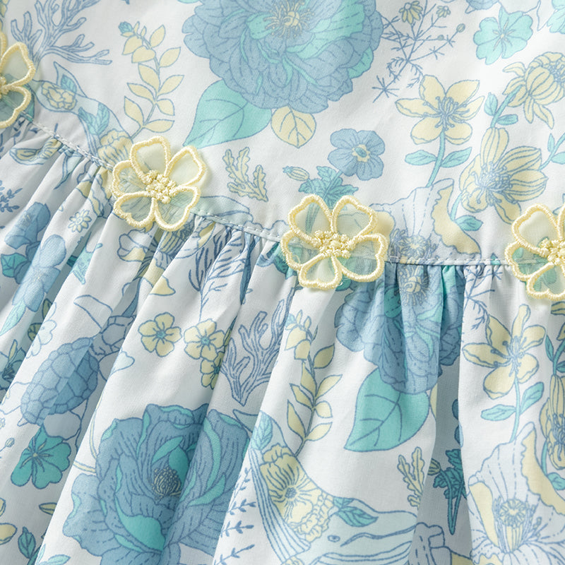 فستان بنات صيفي من القطن بطبعة زهرية (يشمل ربطة شعر من نفس السلسلة)