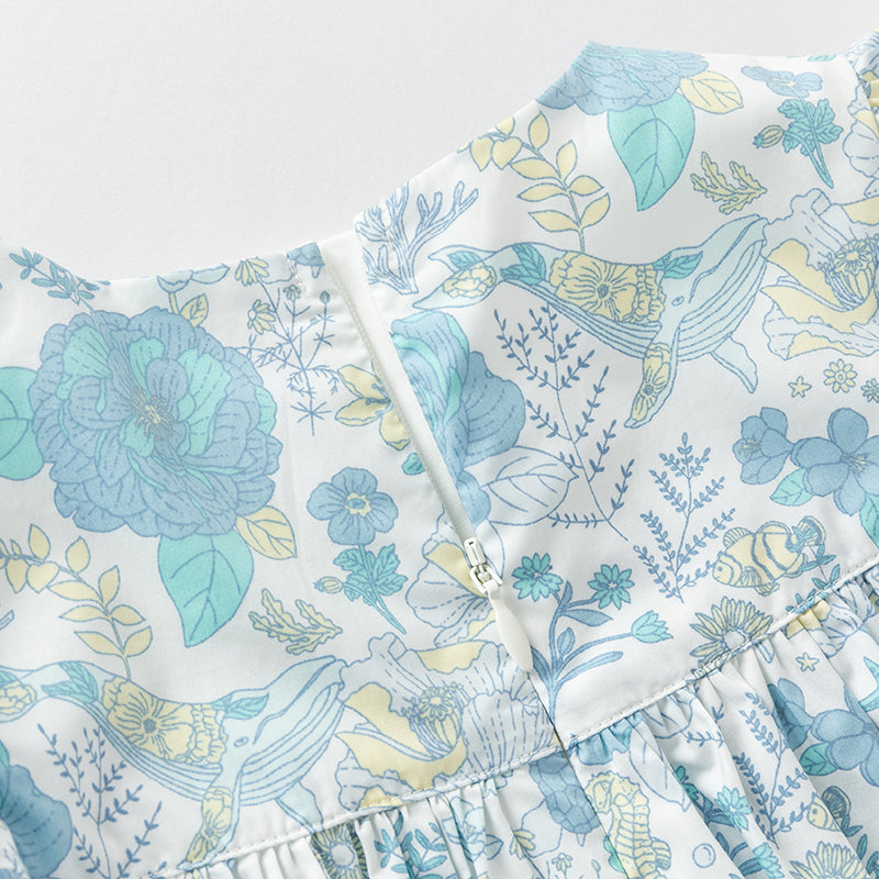 فستان بنات صيفي من القطن بطبعة زهرية (يشمل ربطة شعر من نفس السلسلة)