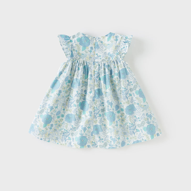 فستان بنات صيفي من القطن بطبعة زهرية (يشمل ربطة شعر من نفس السلسلة)