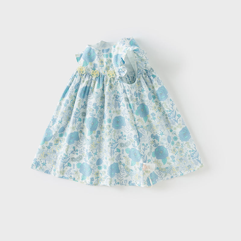 فستان بنات صيفي من القطن بطبعة زهرية (يشمل ربطة شعر من نفس السلسلة)