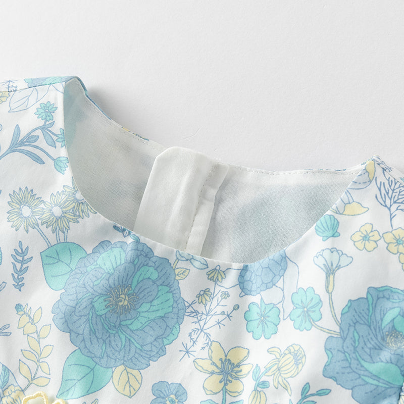 فستان بنات صيفي من القطن بطبعة زهرية (يشمل ربطة شعر من نفس السلسلة)