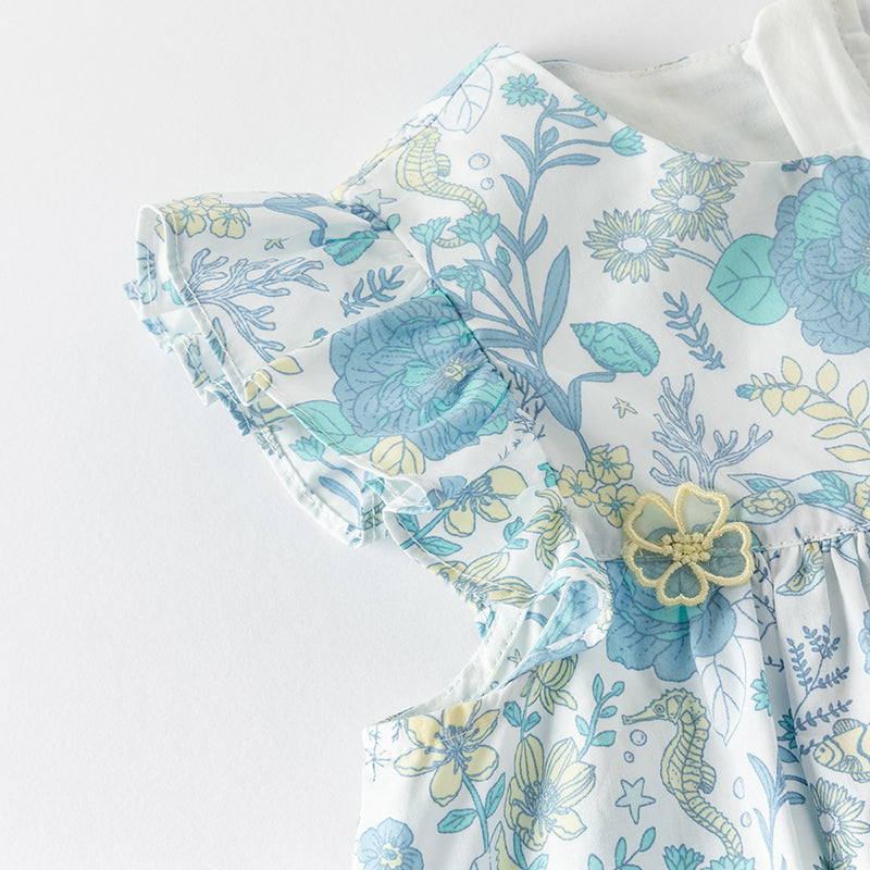 فستان بنات صيفي من القطن بطبعة زهرية (يشمل ربطة شعر من نفس السلسلة)