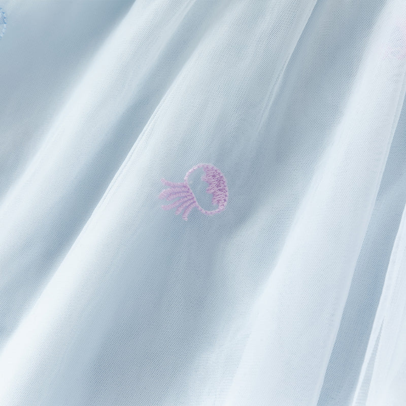 فستان حفلة صيفي بدون أكمام شبكي باللون الأزرق الفاتح للبنات الأطفال