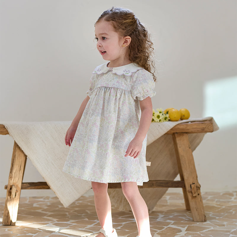 فستان بنات صيفي قطني بطباعة زهرية، أسلوب لطيف